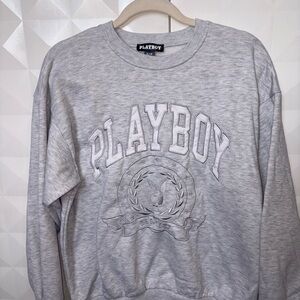 PLAYBOY unisex Grey Logo Crewneck Sweatshirt🩶🤍